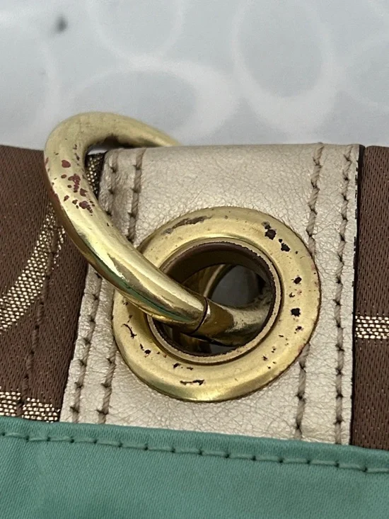 Coach Hampton Brown/Gold Signature Double Handles Travel Tote Bag Purse 🌺🌺 - Picture 12 of 14